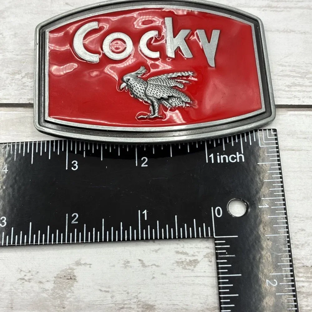 Y2K Men Cocky red belt buckle tv show bone classic hardware vintage retro whimsy